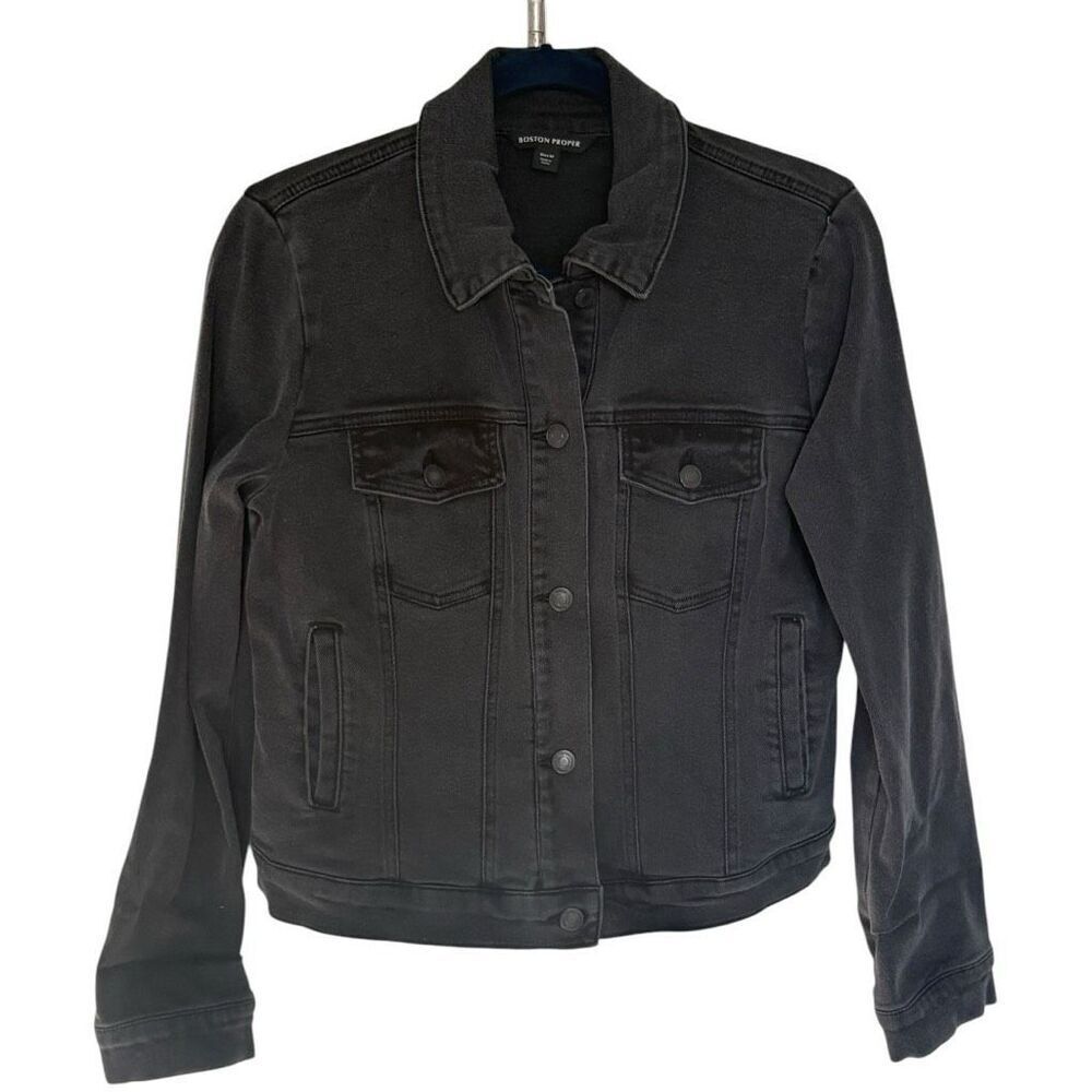 Boston Proper Black Denim Jacket Size Medium Long Sleeve